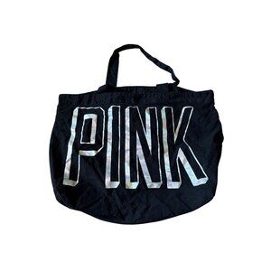 NWOT Victoria's Secret PINK Canvas Black Extra Large Tote Bag Beachy School